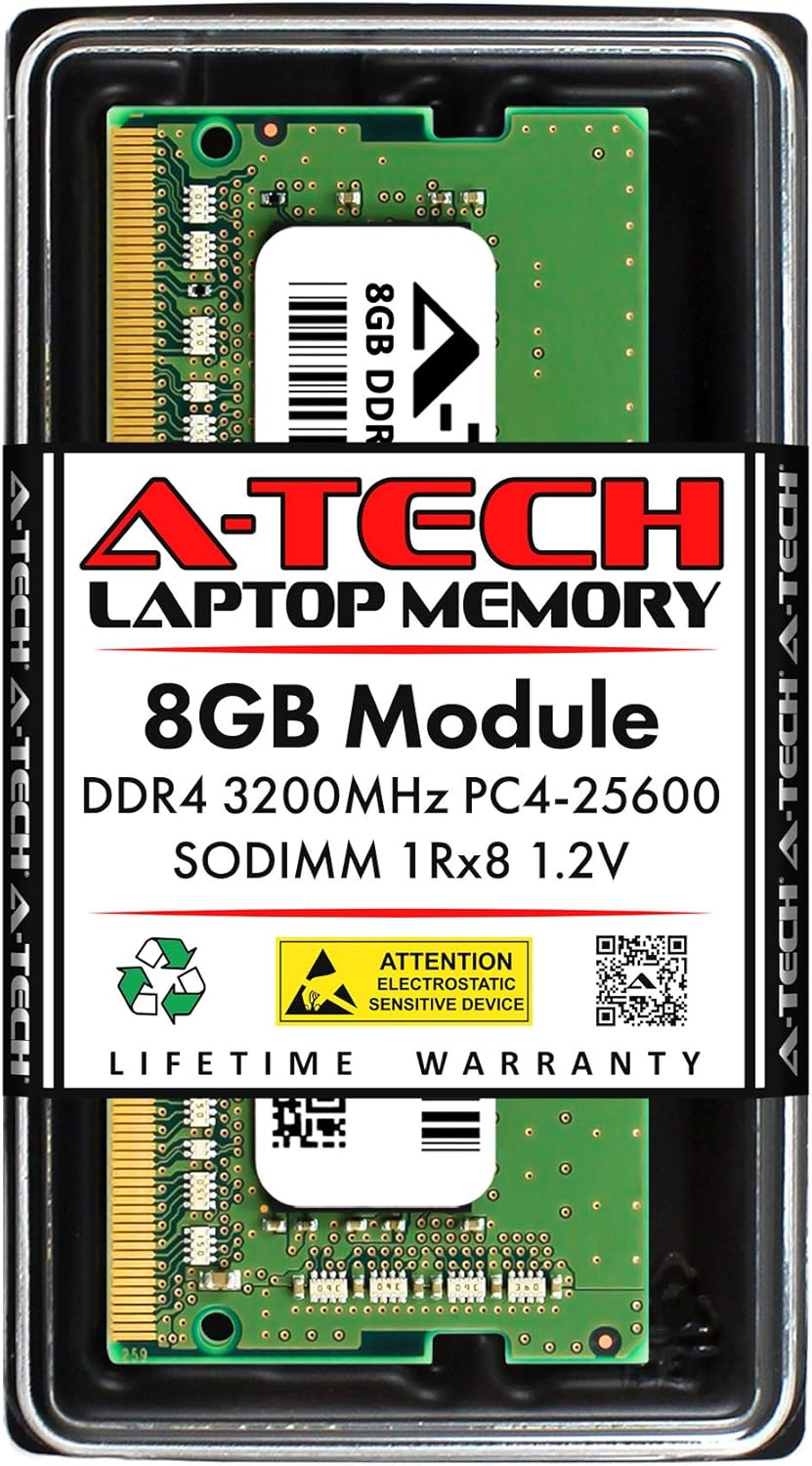 A-Tech 8GB Memory RAM for Dell Inspiron 15 5000 5502 - DDR4 3200MHz PC4-25600 Non ECC SO-DIMM 1Rx8 1.2V - Single Laptop & Notebook Upgrade Module (Replacement for SNP6VDX7C/8G)