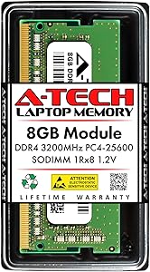 A-Tech 8GB Memory RAM for Dell Inspiron 15 5000 5502 - DDR4 3200MHz PC4-25600 Non ECC SO-DIMM 1Rx8 1.2V - Single Laptop & Notebook Upgrade Module (Replacement for SNP6VDX7C/8G)