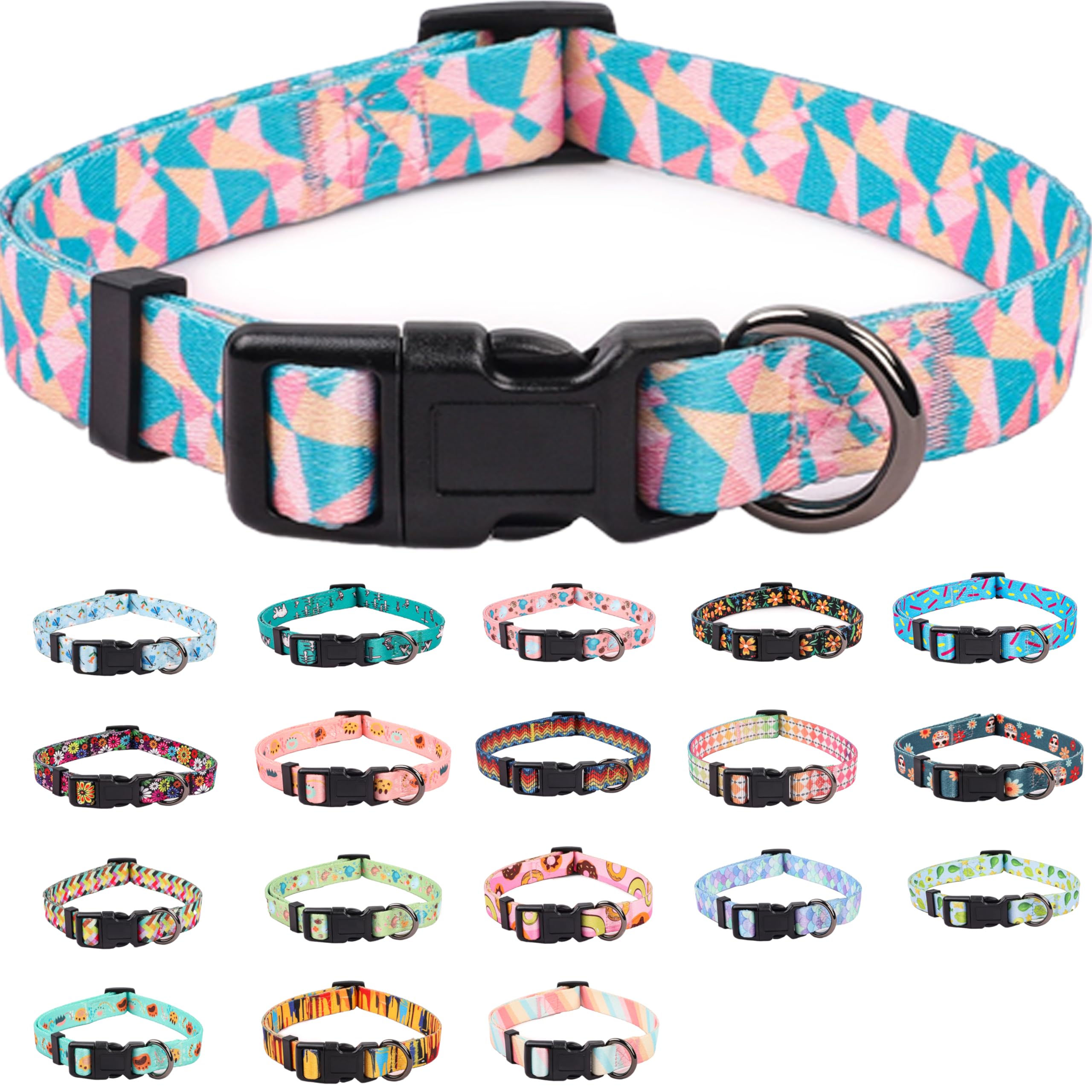 COSYHOMELONDON Dog Collar for Small Dogs, Cute Small Medium Large Dog Pet Collar, with Floral Patterns, Soft Adjustable for Boy Girl Female Male Puppy Dog Collar (stripe, m)