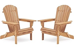 SOLIWOOD Outdoor Wooden Folding Adirondack Chair Set of 2 with Pre-Assembled BackRest, Wood Patio Chair for Garden Backyard Porch Pool Deck Firepit
