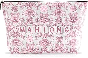 Bornerwhite Empty Mahjong Tiles Bag with Zippered 13x7.8 Inch Thickened Pink Print American Bag for 1.2 Inches Standard Size American Mahjong Tiles Accessories and Gifts(Case Only)