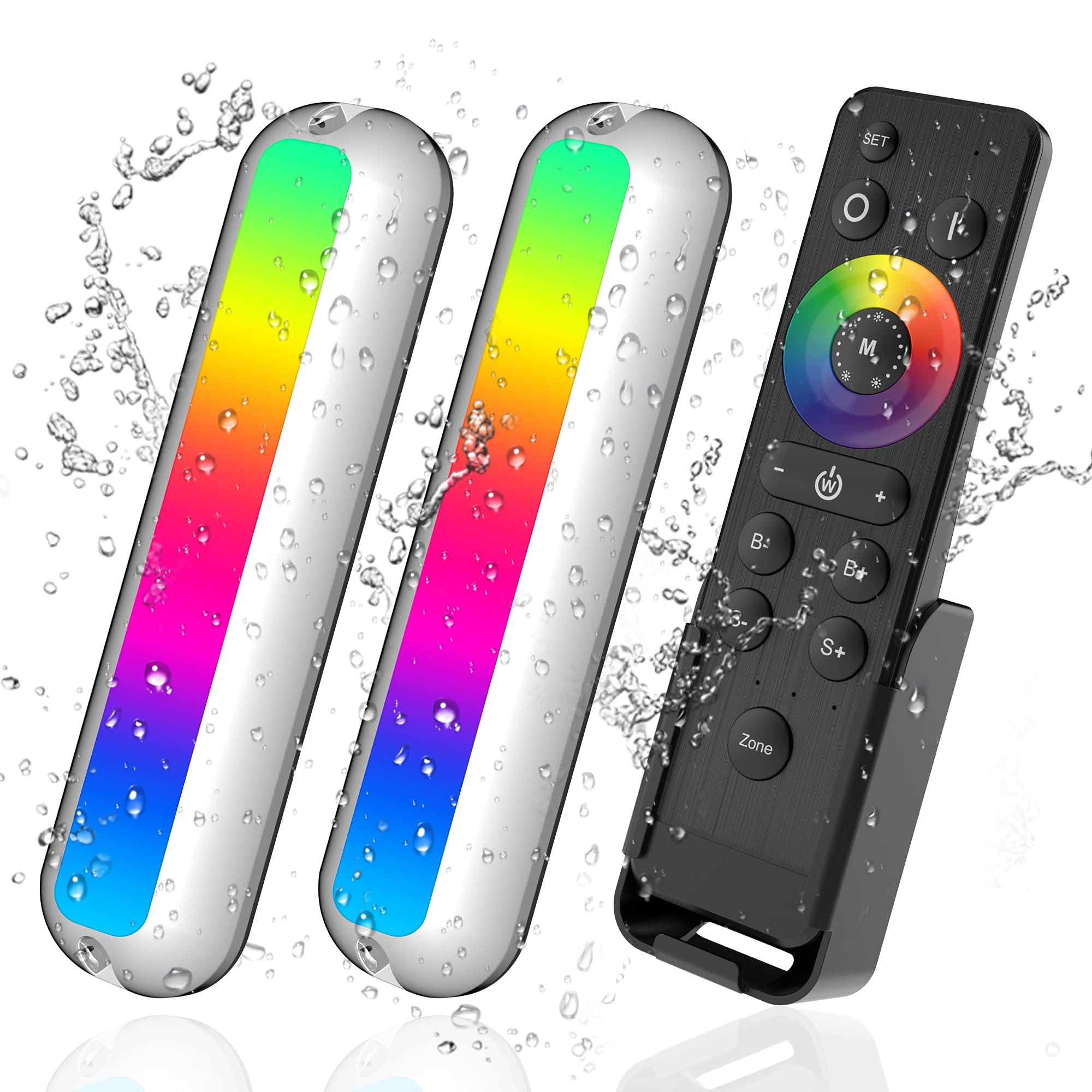 BASIKER BS6 Boat RGB LED Light (2x2000LM 36LED w/Remote Control), 12V~24V, Underwater Marine Color Light Kit, IP68, Surface Mount Designed for Cruise Ships, Yachts, Boats, Sailboat, Pontoon, Transom