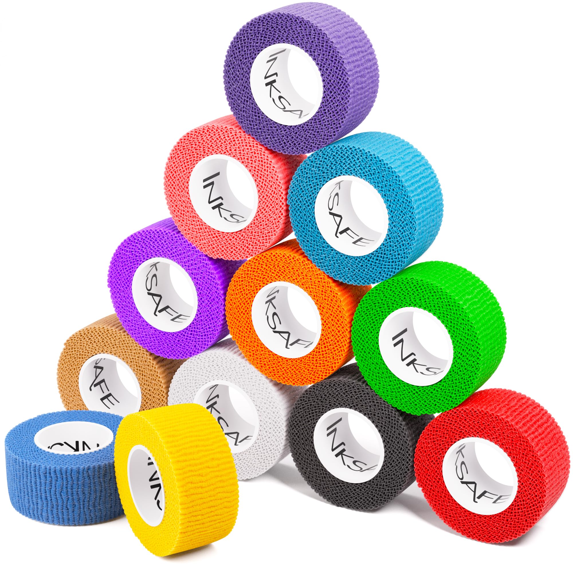 Inksafe Assorted Self Adherent Cohesive Bandages 2.5cm x 4.5m Box of 12 - Uses Include Vet Wrap, Tape for Wrist and Ankle Sprains, Finger and Thumb Tape,