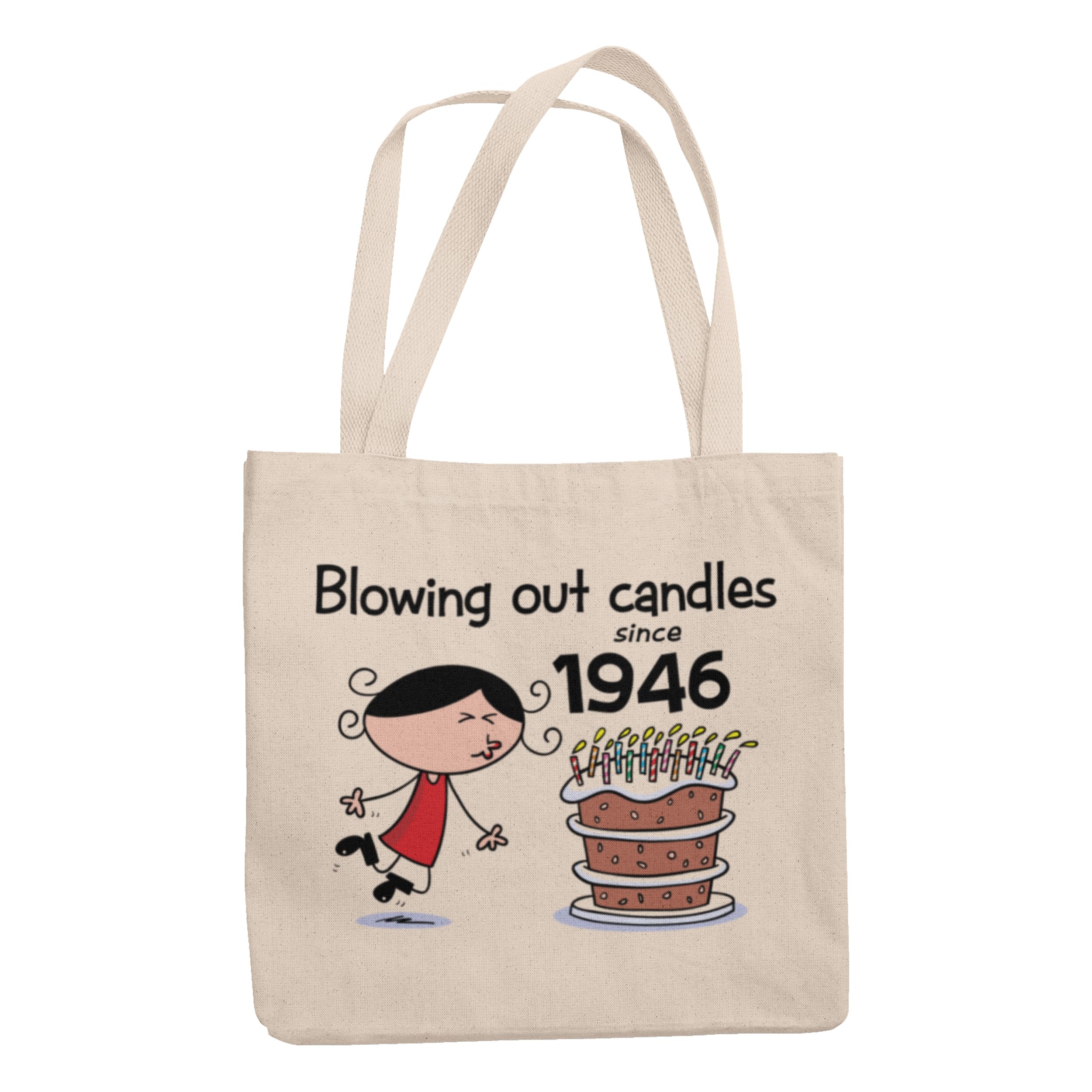 Blowing Out Candles Since 1946 80th Birthday Gift Bag - Tote Shoulder 80th Gift Bag with Long Handles for Carrying over the Shoulder - 100% Cotton - 80th Birthday Gifts for Her Special Day.