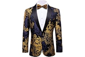 BARRY.WANG Barry. Wang Men's Sport Coats & Blazers Flower Suit Jacket 1 Button Paisley Tuxedo Mardi Gras Carnival Parade Gift