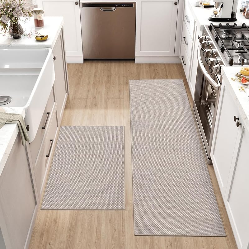 DEXI Kitchen Rug Mat Sets 43x75cm 43x150cm Beige Non Slip Rubber Backed