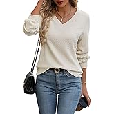 Samefar Womens Shirts Dressy Casual Long Sleeve V Neck Tops Texture Tsihrts Loose Fitting Work Blouses