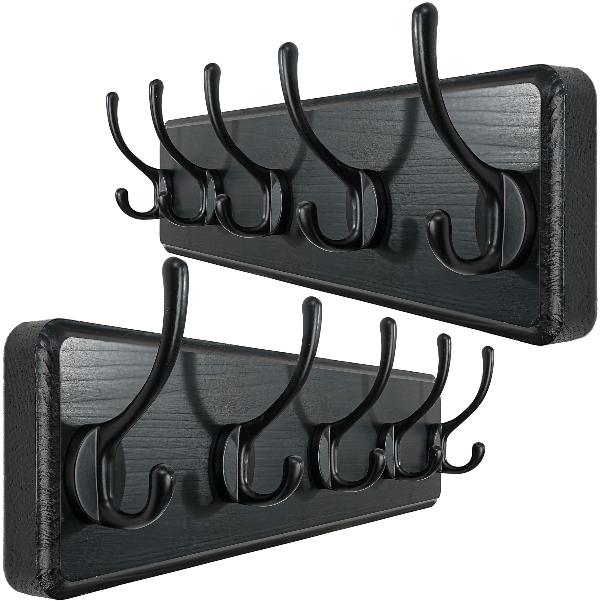 WEBI Coat Rack Wall Mounted,Coat Hooks Wall Mounted,16’’ Hole to Hole,Large Coat Hanger Wall Hook Rack,5 Hooks for Hanging Coats,Hats,Jacket,Clothes,Entryway,Rustic Black,2 Packs