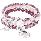 Jardme Healing Crystal Bracelets for Women, 8mm Beaded Natural Stone Stretch Chakra Bracelets Tree of Life Bracelet Jewelry Gifts for Women