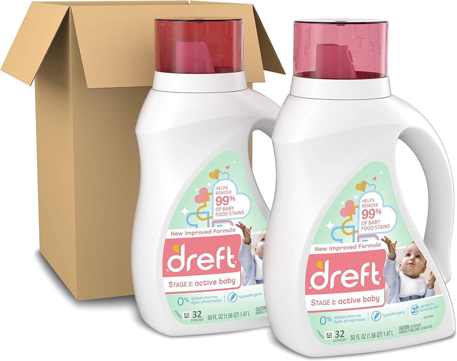 Dreft Stage 2: Active Hypoallergenic Liquid Baby Laundry Detergent for Baby, Newborn, or Infant, 50 Ounces(32 Loads), 2 Count (Packaging May Vary): Health & Personal Care