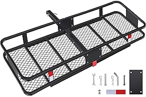 KAIZONPOT 60 X 20 X 6 Inches Hitch Rack Cargo Carrier 500lb Capacity Hitch Mount Folding Cargo Basket Cargo Racks for Trailer Hitch