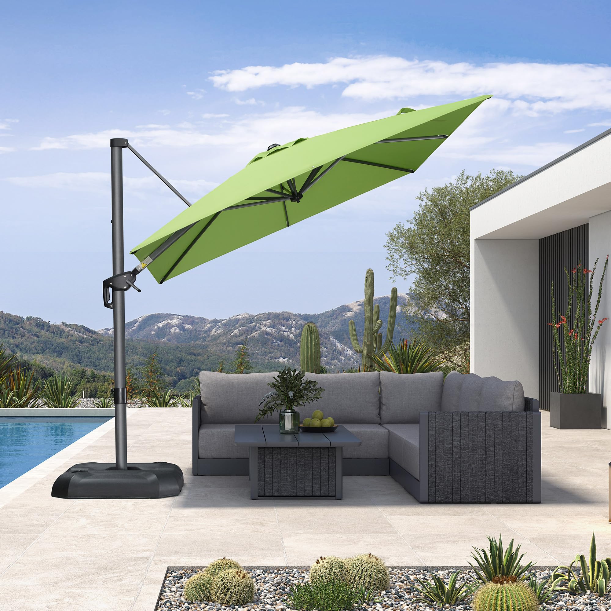 PURPLE LEAF Patio Cantilever Umbrella 10' x 13' Large Space for Pool Beige