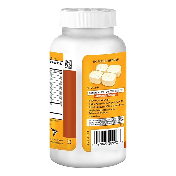 AIRBORNE VITAMIN C 1000MG (PER SERVING) – CITRUS CHEWABLE TABLETS (116 COUNT IN A BOTTLE), GLUTEN-FREE IMMUNE SUPPORT SUPPLEMENT, WITH VITAMINS A C E, ZINC, SELENIUM, ECHINACEA, GINGER, ANTIOXIDANTS