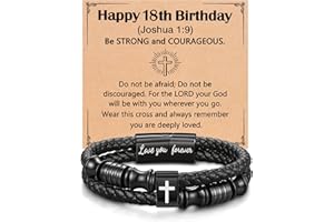 UNGENT THEM Joshua 1:9 Encouraging Christian Birthday Gifts for Boys Teens Men, Bible Verse Leather Cross Bracelet