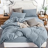 PURE ERA Jersey Knit Duvet Cover Set 100% T-Shirt Cotton Super Soft Comfy 3pc Bedding Set with Zipper Closure (Heather Blueish Grey, Queen)