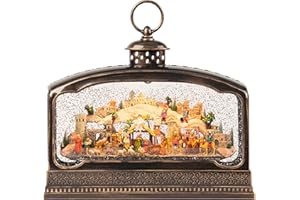 NATURE'S PORTER Large Nativity Scene Christmas Snow Globes, 10.83" Electric Light up Snow Globe Christmas Village, Festive Song 6H Timer & Dual Power, Musical Snowglobes Christmas Decorations Indoor Xmas Snowglobe