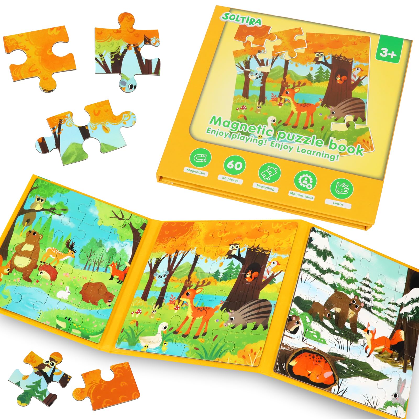 Puzzles for Kids 3 4 5 Season Themes(Spring/Autumn/Winter, 3 * 20PCS), Magnetic Puzzles for 3-5 Year Olds Kid, 3 4 5 Years Old Kid Gifts, Travel Activities for Children, Birthday Presents for Kids — image 1