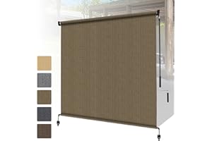 Shade&Beyond Outdoor Roller Shades 8' W x 6' H, Patio Roll Up Blinds 220 GSM Shade Cloth Roll for Porch Gazebo Pergola Balcony Backyard, Walnut