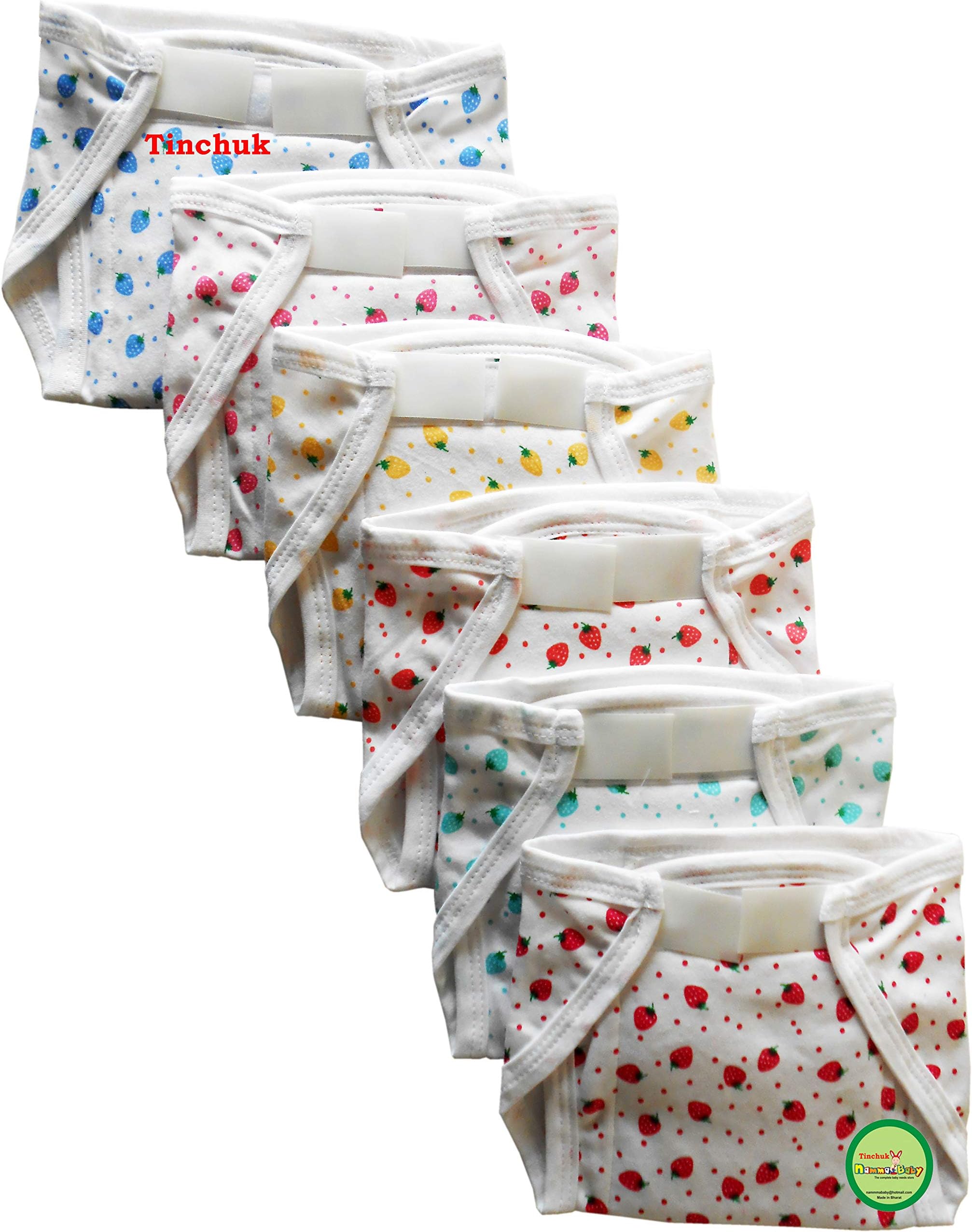 Tinchuk Newborn Cloth Nappy Padded Baby Nappies Colored Multicolor Fasten Closure Pack of 6 (0-3 Months)