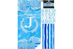Zoneshinex Personalized Microfiber Monogrammed Beach Towel Sand Free Quick Dry Super Absorbent Customized Initial Letter Lightweight Oversized Pool Swim Towels J Gifts for Women