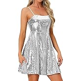 Allegra K Women Sequin Mini Dresses Party Club Adjustable Spaghetti Strap Festival Outfits Sparkly Disco Dress
