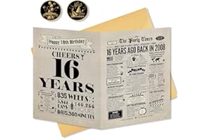 BGTCARDS 16th Birthday Card, Vintage Style, Funny Back in 2007 Theme, Premium Cardstock, Envelope Included