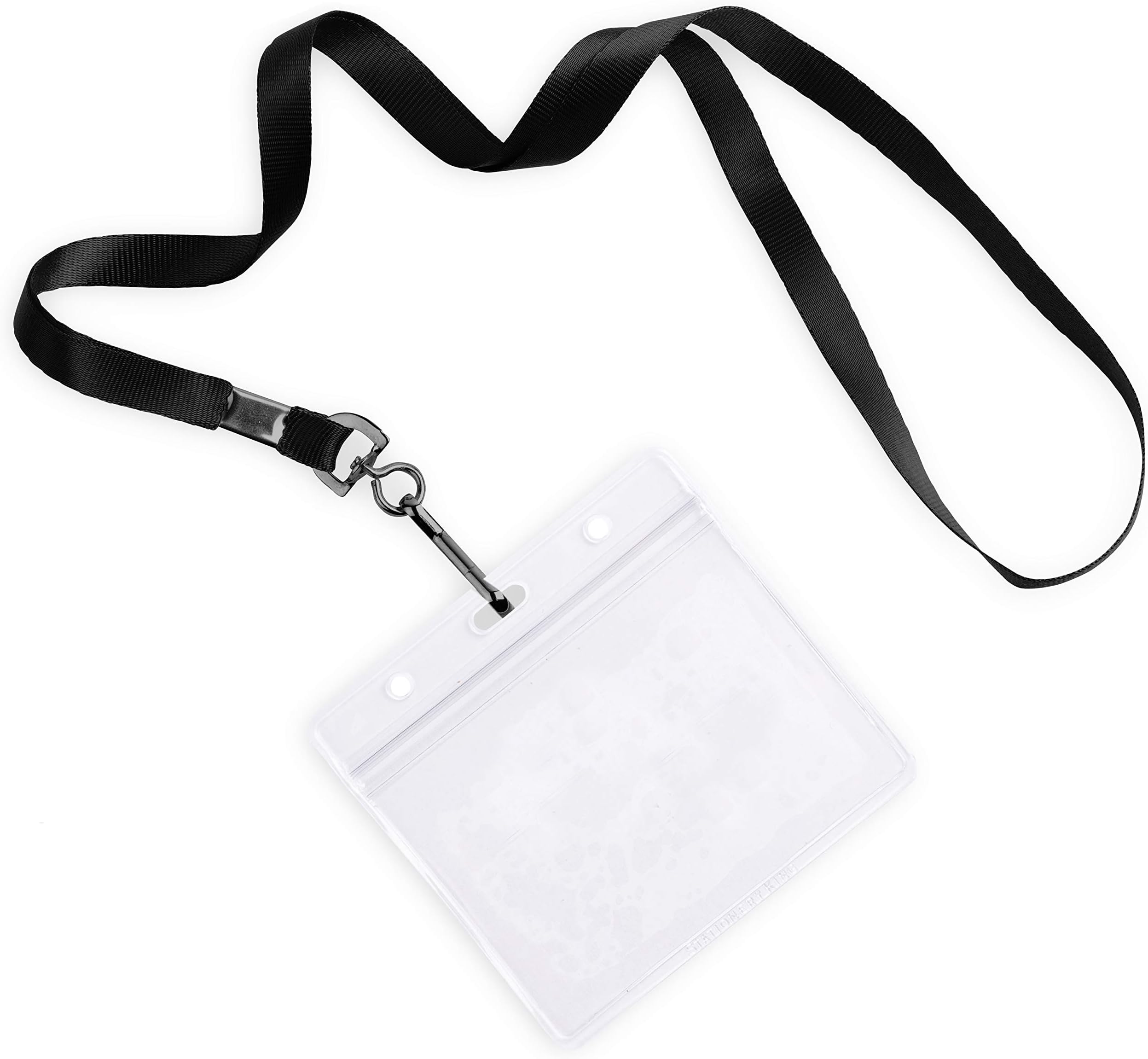 Durably Woven Lanyards & 3 x 4 Horizontal ID Badge Holders ~Premium Quality, Waterproof & Dustproof ~ For Moms, Teachers, Tours, Events, Businesses, Cruises & More (100 Pack, Black) by Stationery King