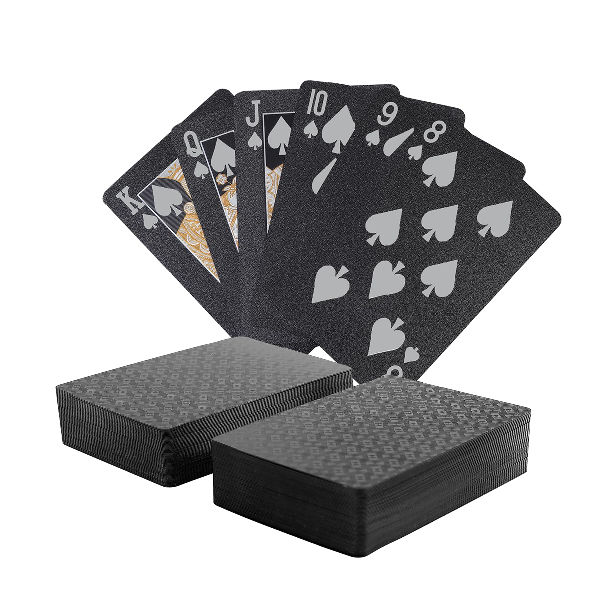 SWINILAYA 2 Pack Black Playing Cards - HD Waterproof Plastic Poker Cards, Standard Size Index, for Blackjack, Euchre, Canasta, Pinochle Card Game, Casino Grade