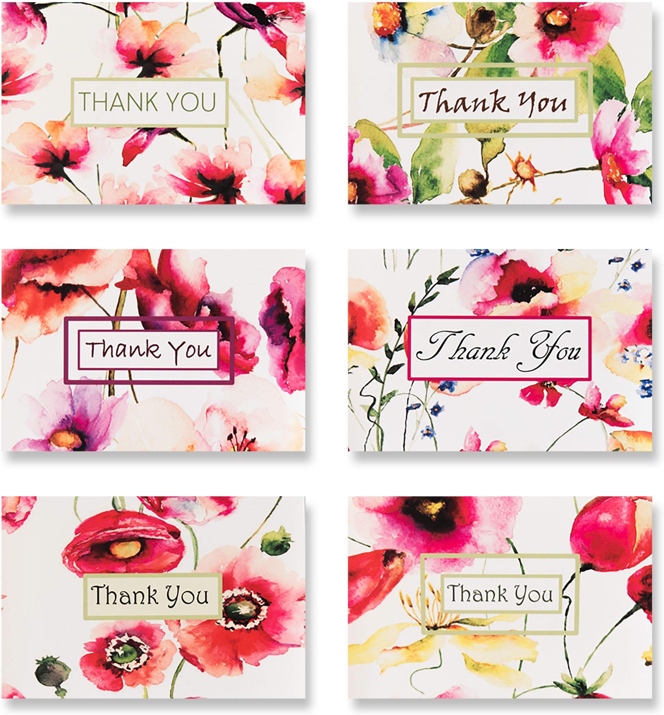 42 Thank You Cards For All Occasions - 6 x6 Beautiful Fresh Floral Designs – Thank You Notes Blank Inside With Envelopes – 6 x 4 inches – For Your Wedding, Baby Shower, Bridal, Business, Anniversary,