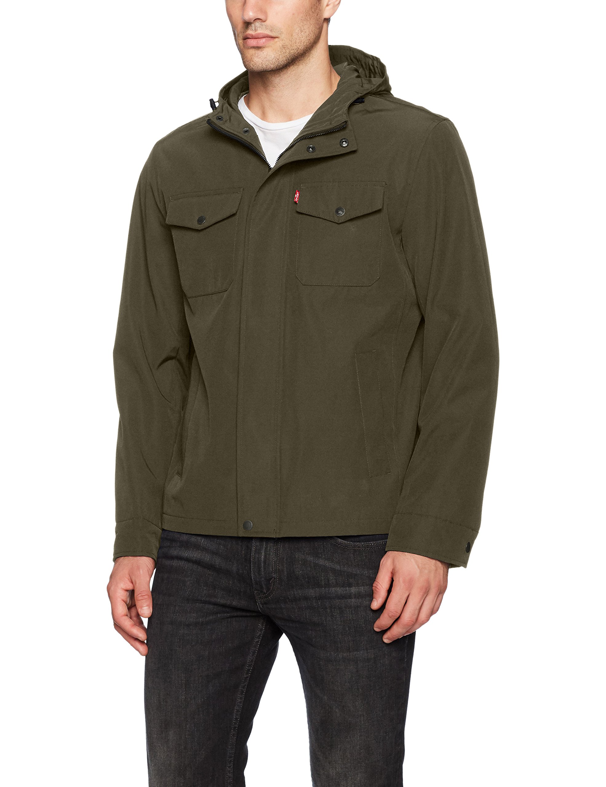 Levi's Men's Arctic Cloth Hooded Rain Slicker Jacket, Olive, Medium