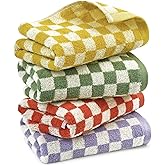 Jacquotha Hand Towels for Bathroom 4 Pack, Cotton Soft Absorbent for Face Spa Bath Gym Kitchen, Hand Towel Set Decorative Checkered, 13 x 29 Inches, 4 Colors