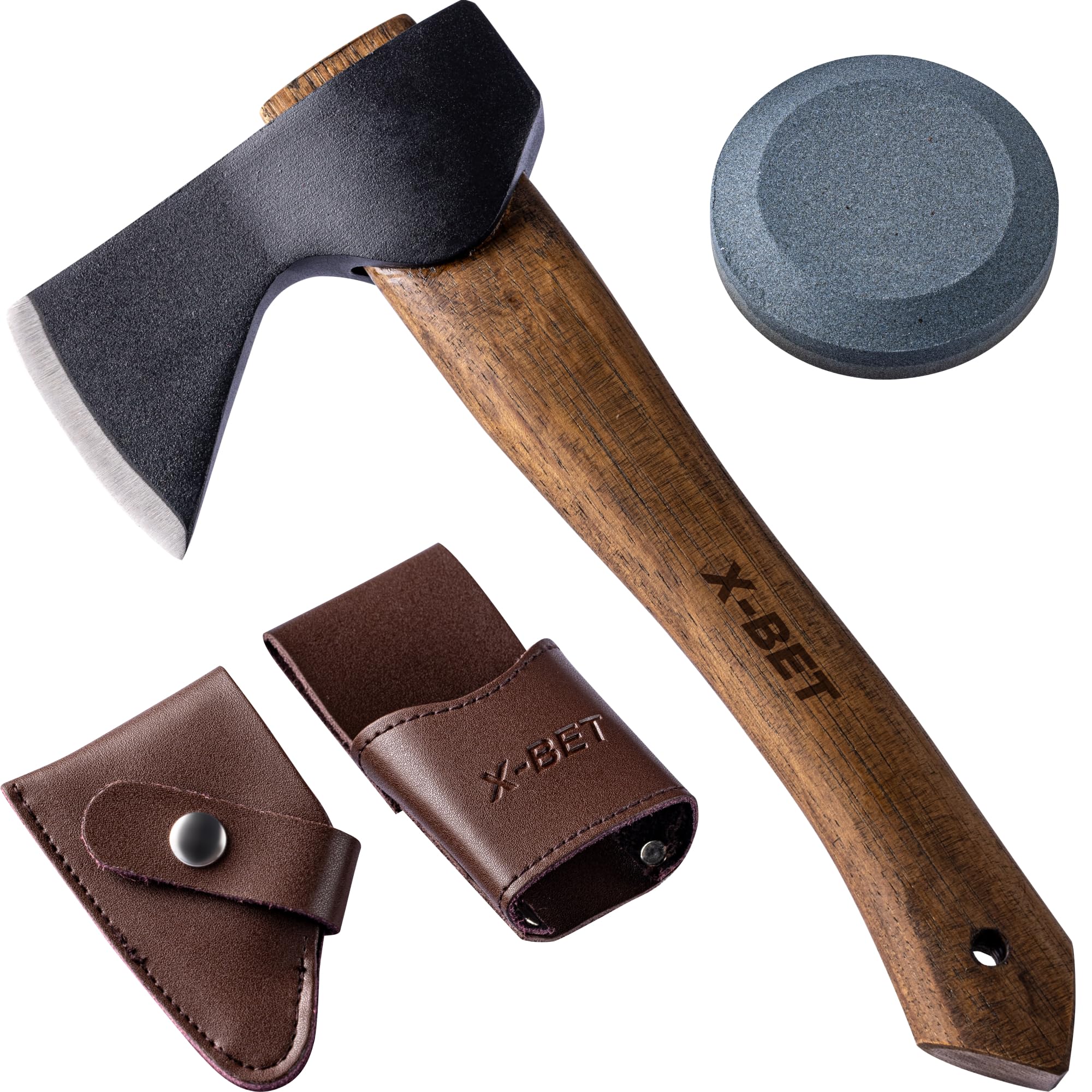 Photo 1 of X-bet MAGNET 12" Hand-Forged Hatchet with Sheath and Sharpener - Camping Axe, Bushcraft and Survival Hatchet Spring Steel Blade - Small Axe Perfect for Wood Carving, Cutting, Splitting and Gardening