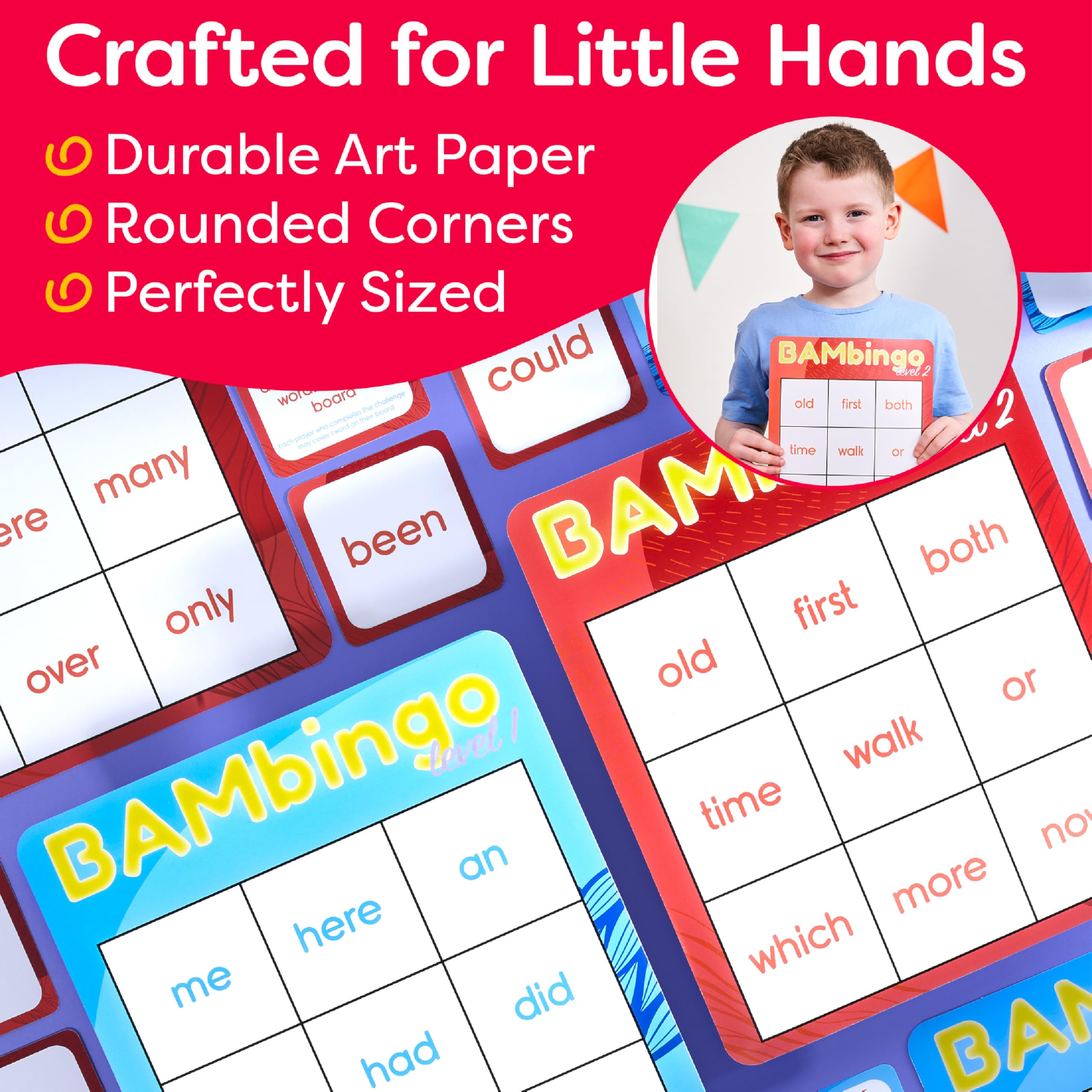 THE BAMBINO TREE Sight Word Bingo Game Level 1 and 2 - Educational Games for Kids - Learn to Read Vocabulary for Kindergarten 1st Grade - Dolch's Fry's Words Lists