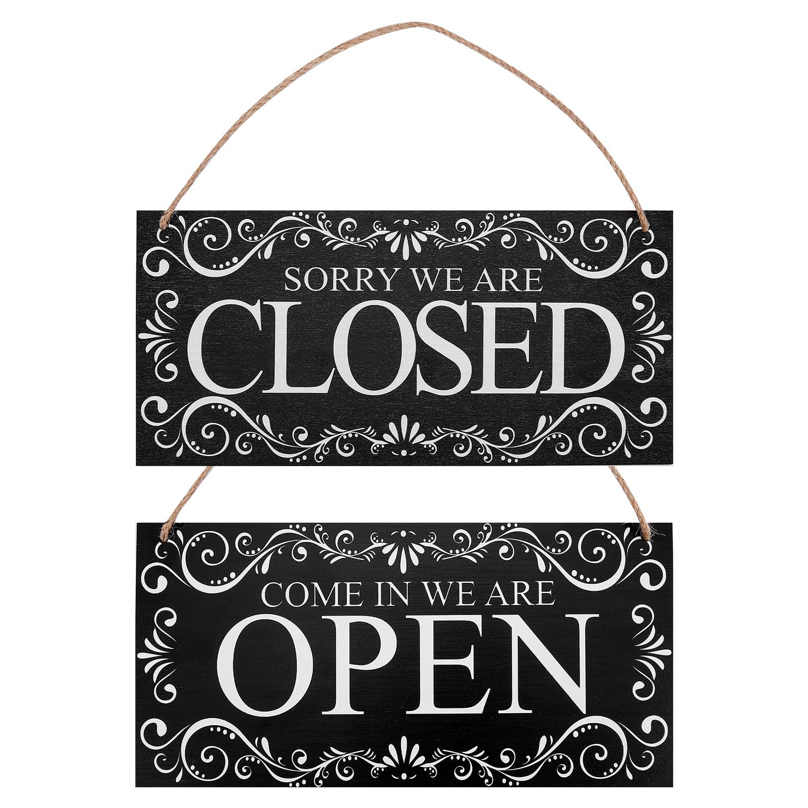 SUPERDANT Open and Close Sign Business Signs Open Closed Sign for Shop Hanging Plaque Come in We're Open & Sorry We're Closed Double Sided Hanging Plaques for Restaurant Supermarket Coffee Bar