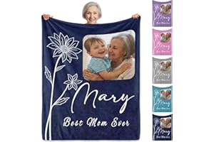 Personalized Mothers Day Gift for Mom, Custom Picture Blanket with Name Birth Month Flowers for Adult Women Grandma, Customiz