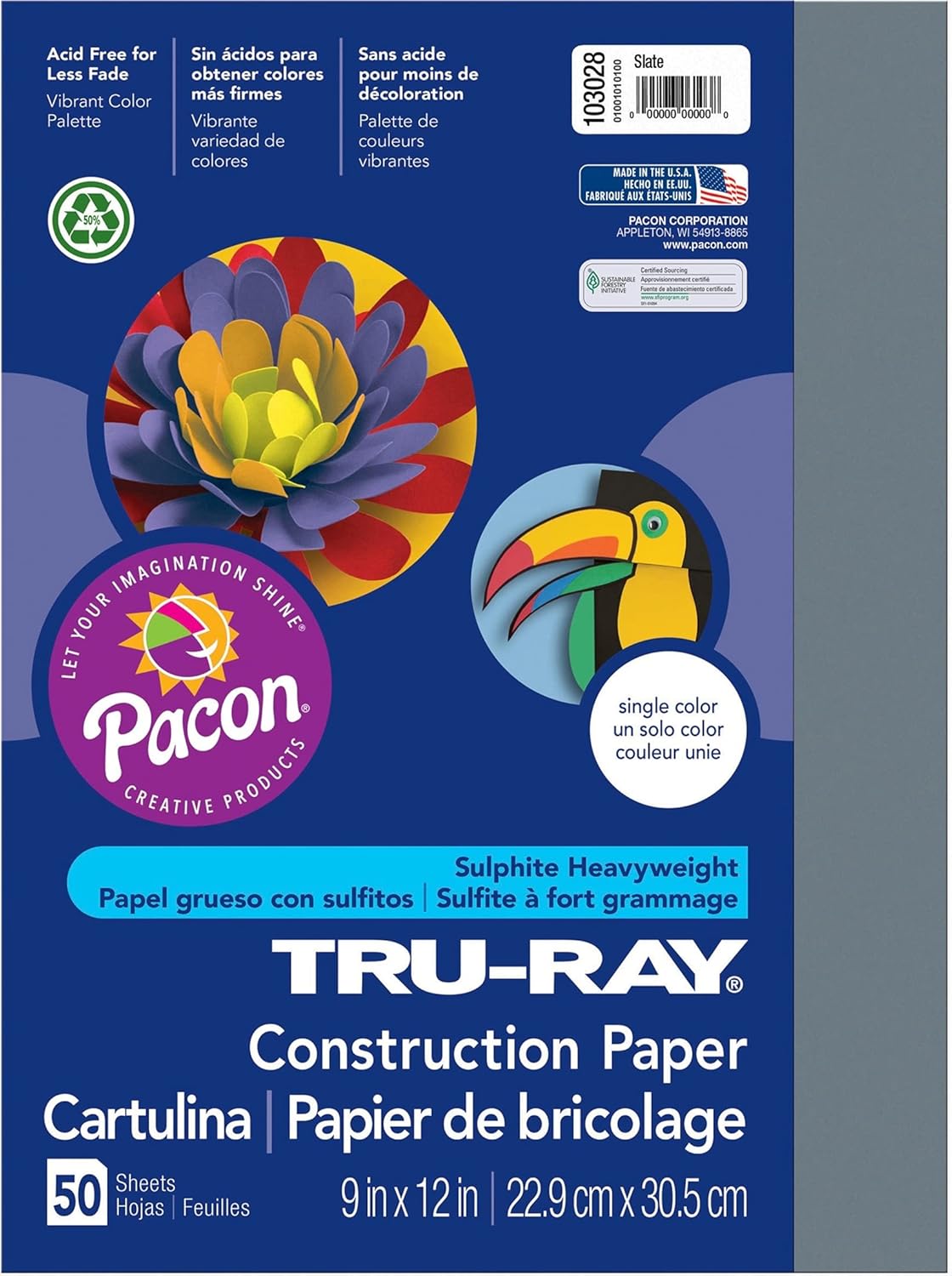 Tru-Ray Heavyweight Construction Paper, Slate, 9" x 12", 50 Sheets
