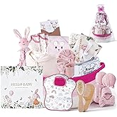 25-Pcs Luxury Baby Girl Gift Basket Set, Pink (0-12M Newborn) | Premium Baby Shower Gifts with Keepsake Memory Book. Ultimate Newborn Essentials in Woven Basket for Unforgettable Welcome Mom Gift