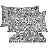 KACEMOO Bed Sheets Queen Size, 4 Piece Gray Paisley Sheets, 17" Deep Pocket Floral Pattern Sheets Queen, Soft Luxury Brushed Microfiber Sheets, Easy Care Breathable Bedding Set