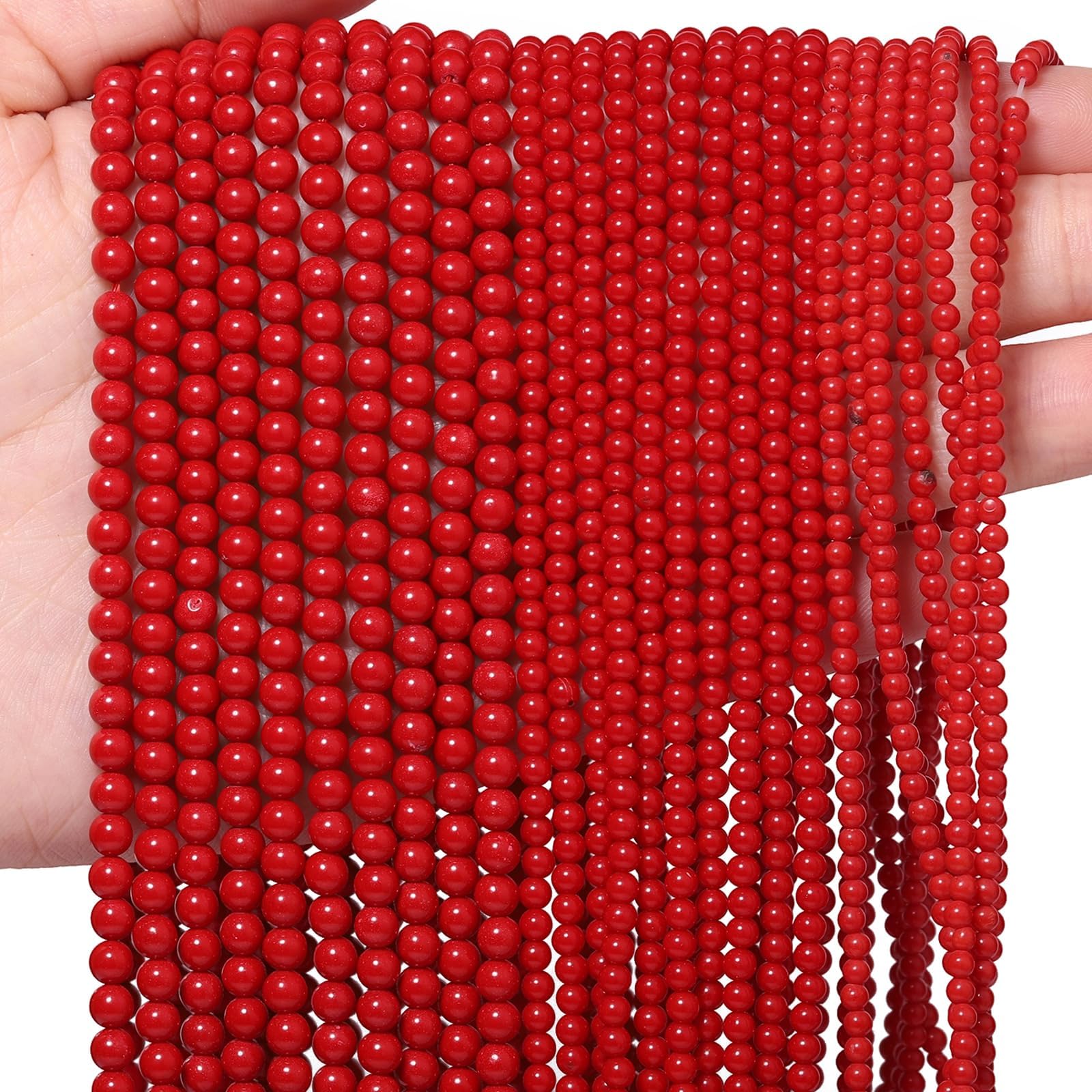 Photo 1 of ?Songxi 120pcs 3mm Red Coral Natural Round Stone Beads for Jewelry Making, Smooth Loose Small Gemstone Beads for Bracelets Necklace, Chakra Stones with Energy Power