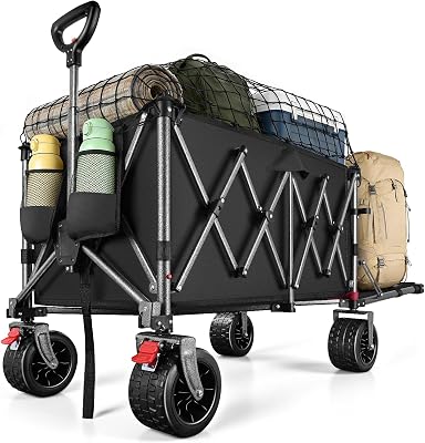 Chariot Pliable 260L 250KG, Roues Larges Tout-Terrain 17cm, Noir
