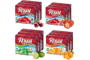 Royal Gelatin Sugar Free Variety Pack of 12-3 Boxes Each - Strawberry, Lime, Orange and Cherry - Make Low Carb Fat Free Gelatin Desserts - Keto Food or Snacks