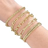 CHENSILAIYI 14K Gold Bracelets for Women Stack Cuff Bracelet Set for Women,Gold Link Chain Bracelets Jewelry for Women Teen Girls, Trendy Gold Plated Womens Bracelet