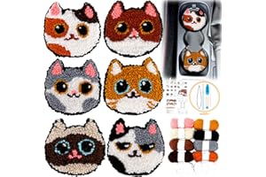 XEFINAL 6 Set Punch Needle Coasters Kit Cat Shaped Punch Needle Embroidery Kit for Beginners and Adults with Yarns Instruction Patterns Hand Tools DIY Coaster Art Craft Supplies (Cat)