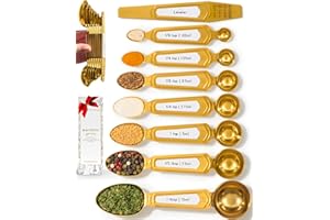 White and Gold Measuring Spoons with Leveler - Featuring 8PC Upgraded Style, Dual-Sided, Stackable, Stainless Magnetic Measur