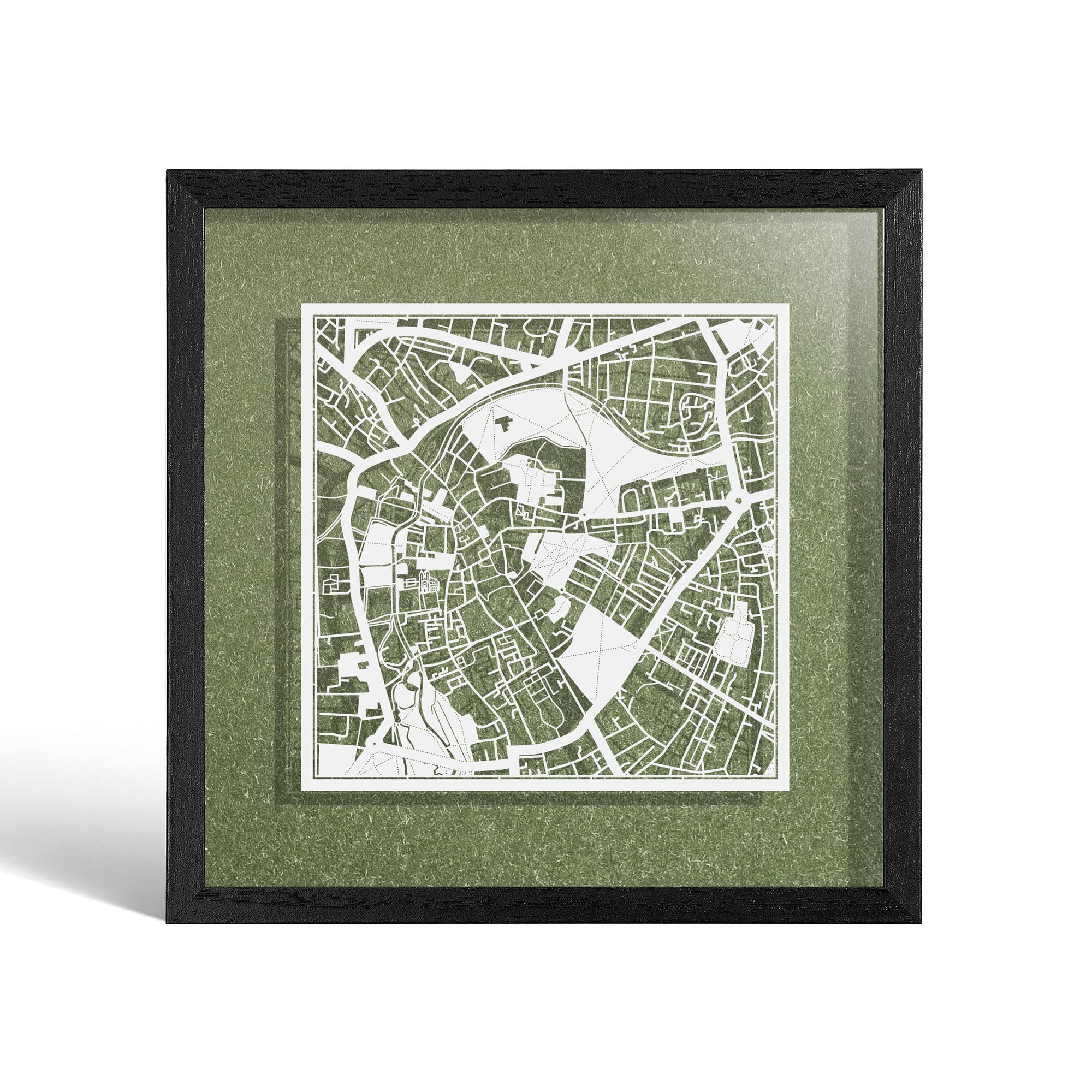 O3 DESIGN STUDIO Cambridge Paper Cut Map framed, White map, Black frame, 9x9 inches, Gift Boxed, 4 background color, self-changing, Paper Art