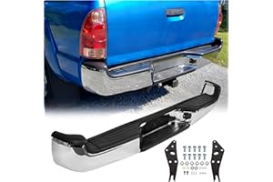 KUAFU Rear Bumper Compatible With 2005-2015 Toyota Tacoma TO1103113 Bumper Assembly W/Pads Brackets and License Plate Lights Steel Chrome Fits Models With SR5 Package or Limited Package Only