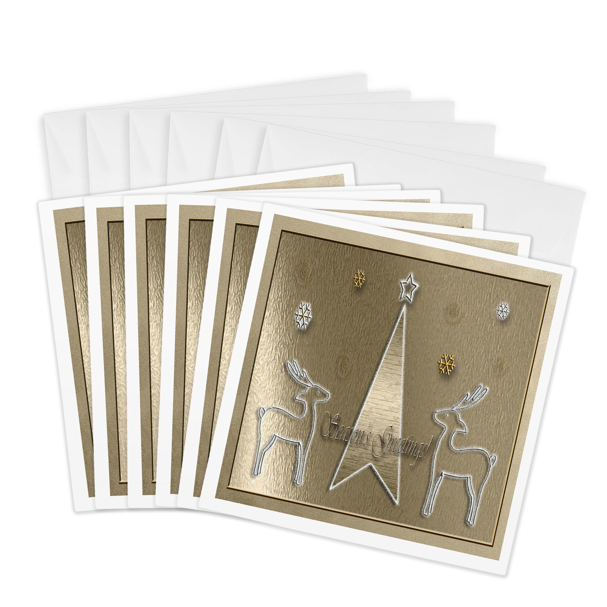 3dRose gc_26879_1 6 x 6-Inch "Reindeer on Gold Seasons Greetings" Greeting Card (Pack of 6)