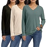 Kinglaman 1/3 Pack Long Sleeve Shirts for Women V Neck Thermal Tunic Tops Casual Sweaters Loose Fit Lightweight Outfits