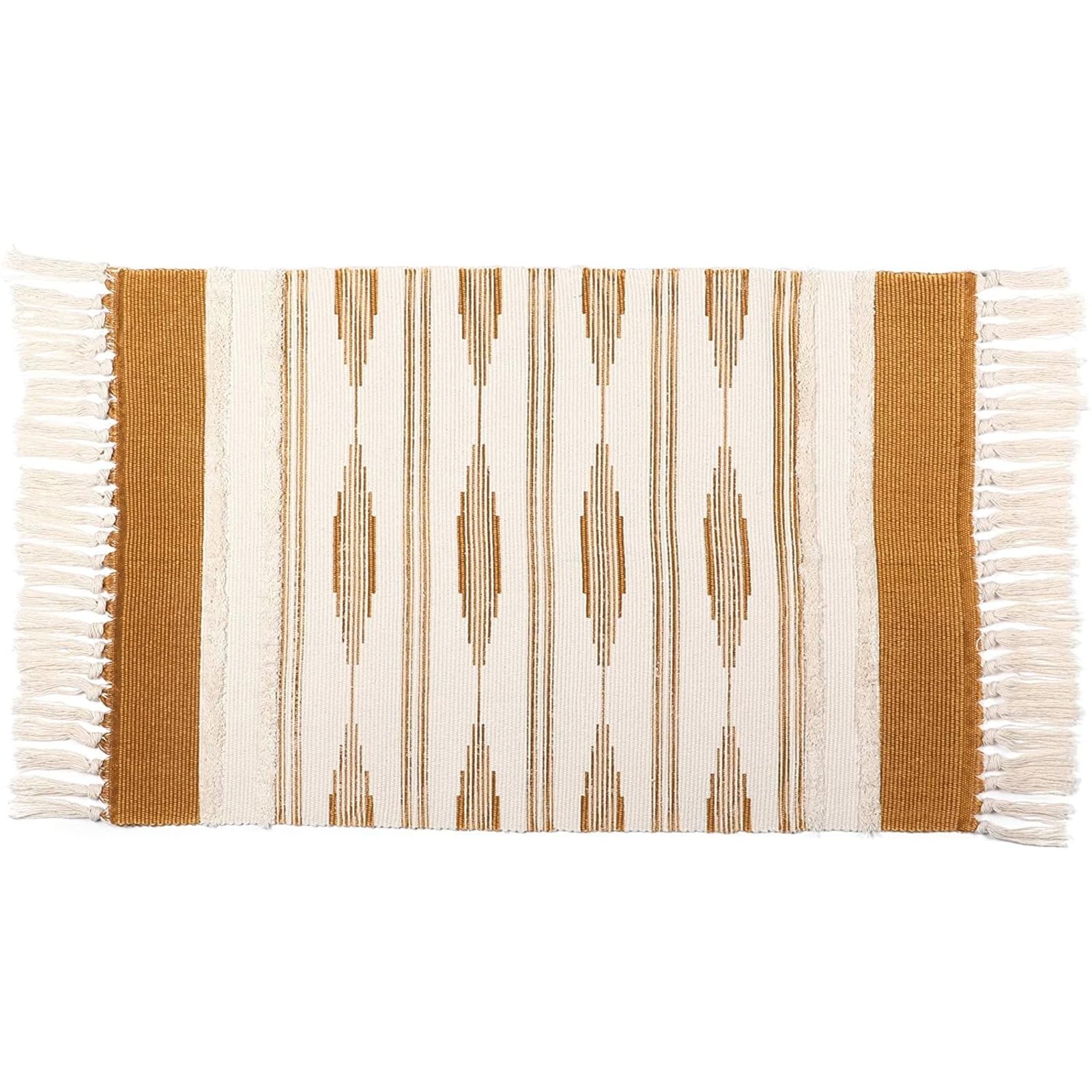 Photo 1 of Okuna Outpost Mustard Yellow Bohemian Bathroom Rug with Tassels - Low Pile Handmade Bath Mat - Bohemian Decor - Bathroom Rugs 23.6 x 35 Inches