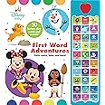 Disney Baby Mickey Mouse, Minnie, Frozen, Moana, and More! - First Word Adventures: Point, Match, Listen, and Learn! 30-Button Sound Book - Great for First Words - PI Kids